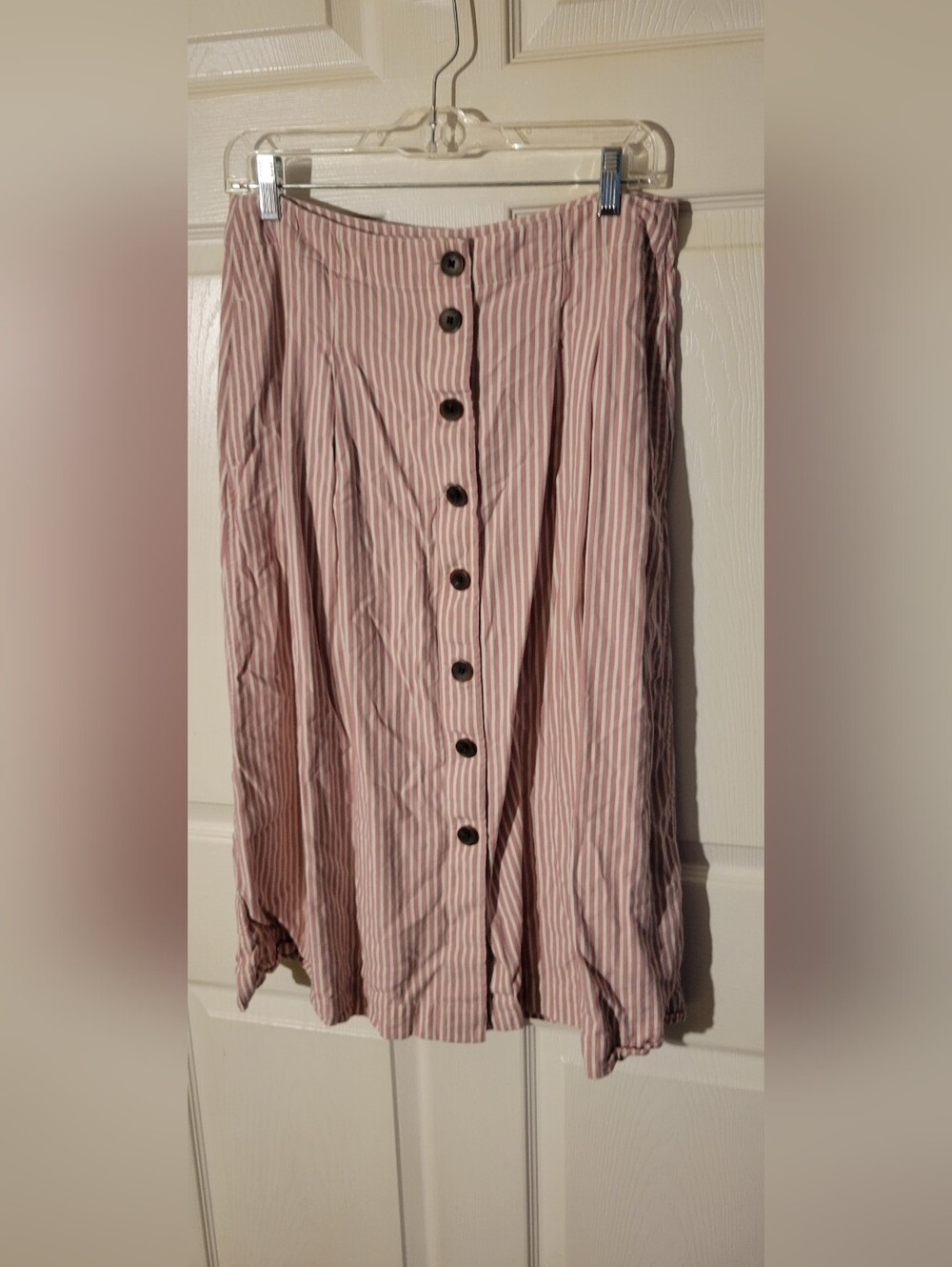 Talbots Pink and White Vertical Stripe Button-Front A-Line Skirt
